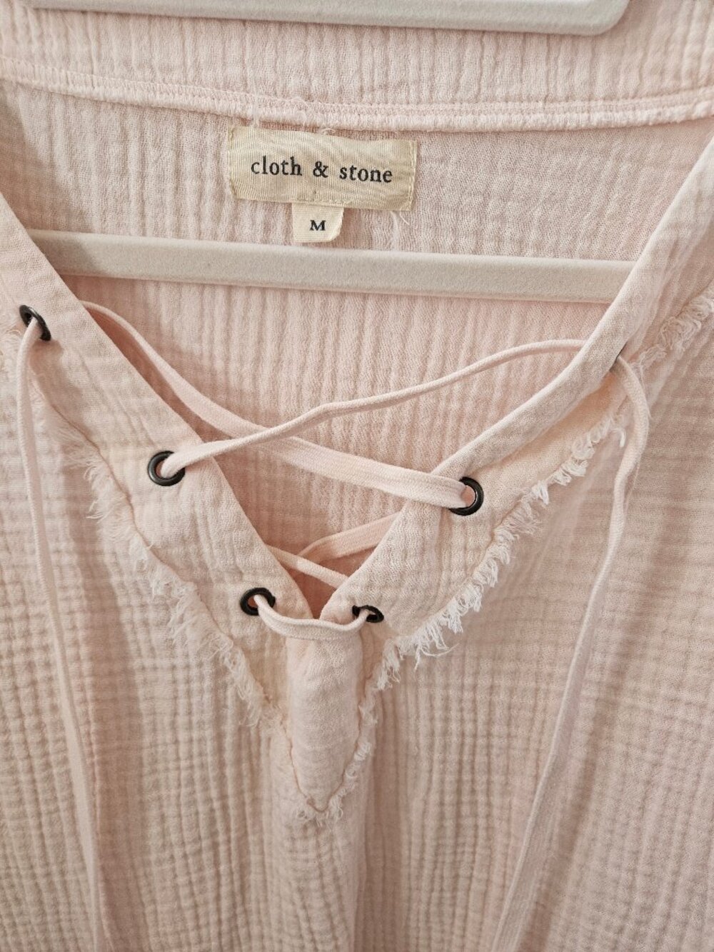 Cloth & Stone Anthropologie Lace-Up Gauze Peasant Blouse in Spring Rose Sz M - Picture 5 of 13